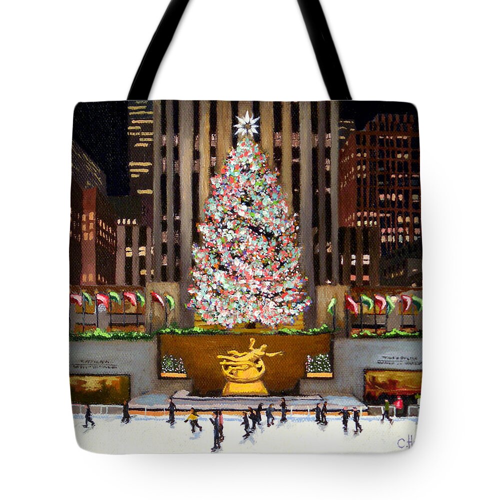 Christine Hopkins Tote Bag featuring the painting Rockefeller Center - New York City by Christine Hopkins