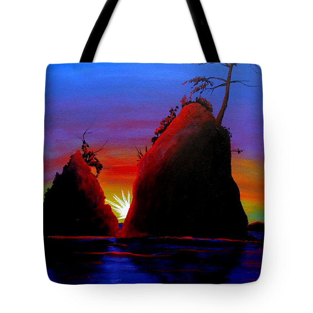 Tote Bag featuring the painting Rockaway Beach AT Sunset 4 by James Dunbar