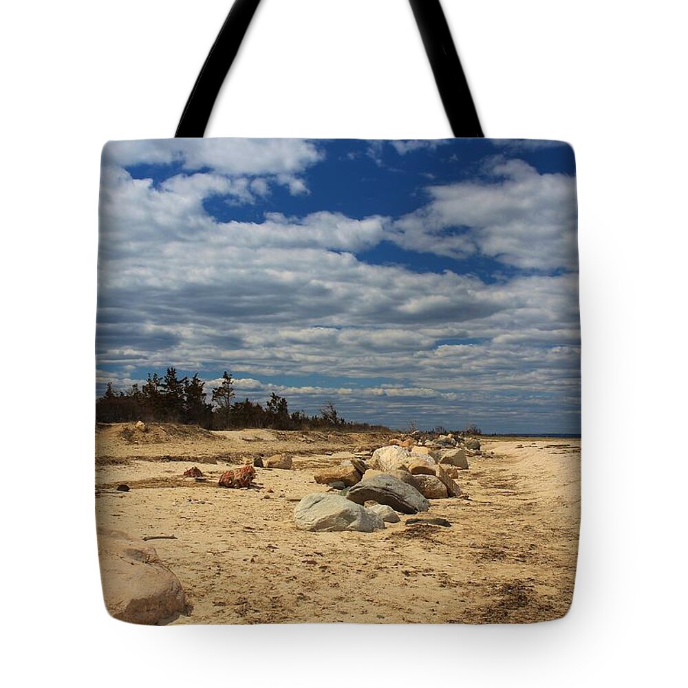 Long Island Tote Bag featuring the photograph Clouds and Rocks by Karen Silvestri