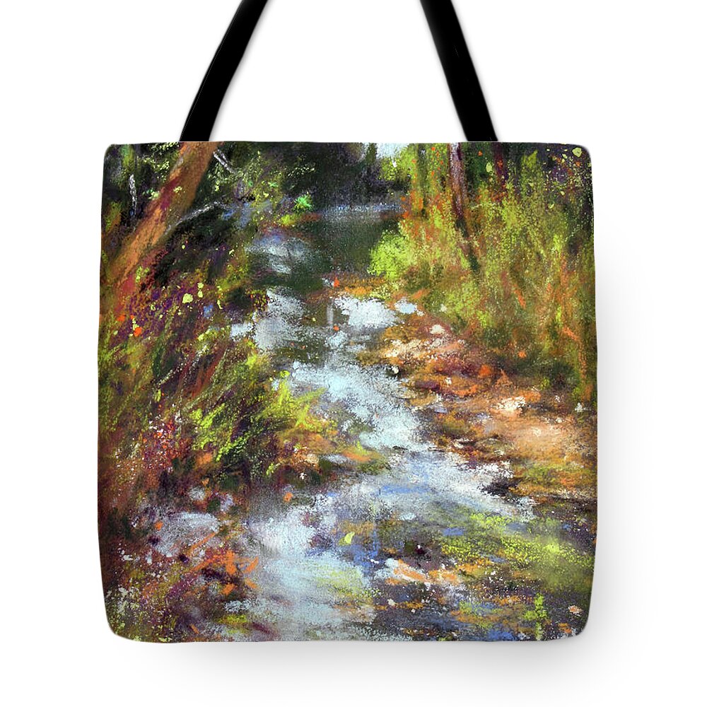 Landscape Tote Bag featuring the painting Rocky Creekbed by Rae Andrews