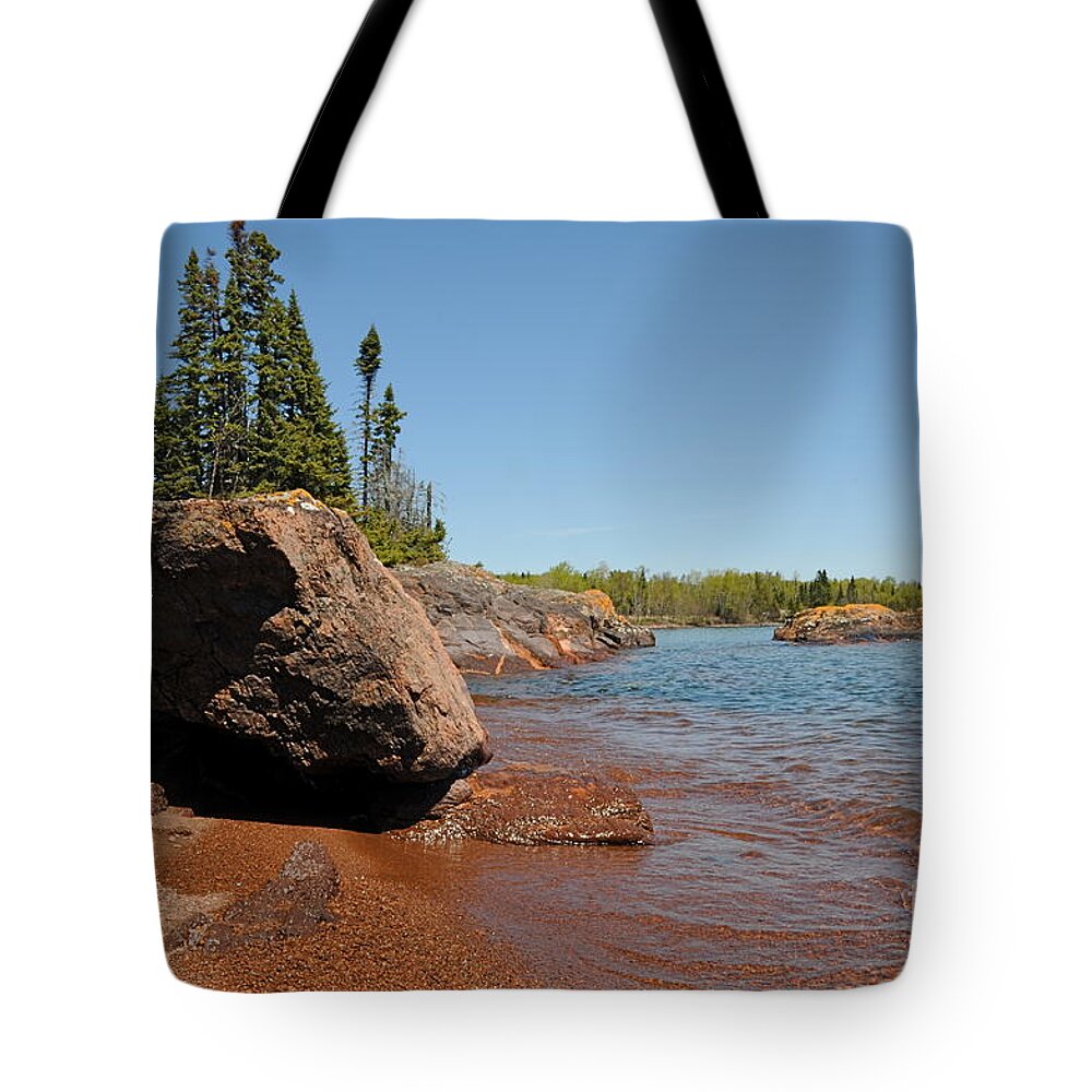 North Shore Tote Bag featuring the photograph Rocky Lake Superior view by Sandra Updyke