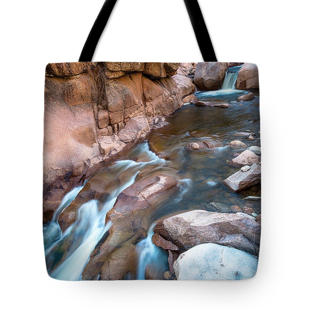 Waterfall Tote Bag featuring the photograph Rocky Mountain Canyon Streaming by James BO Insogna