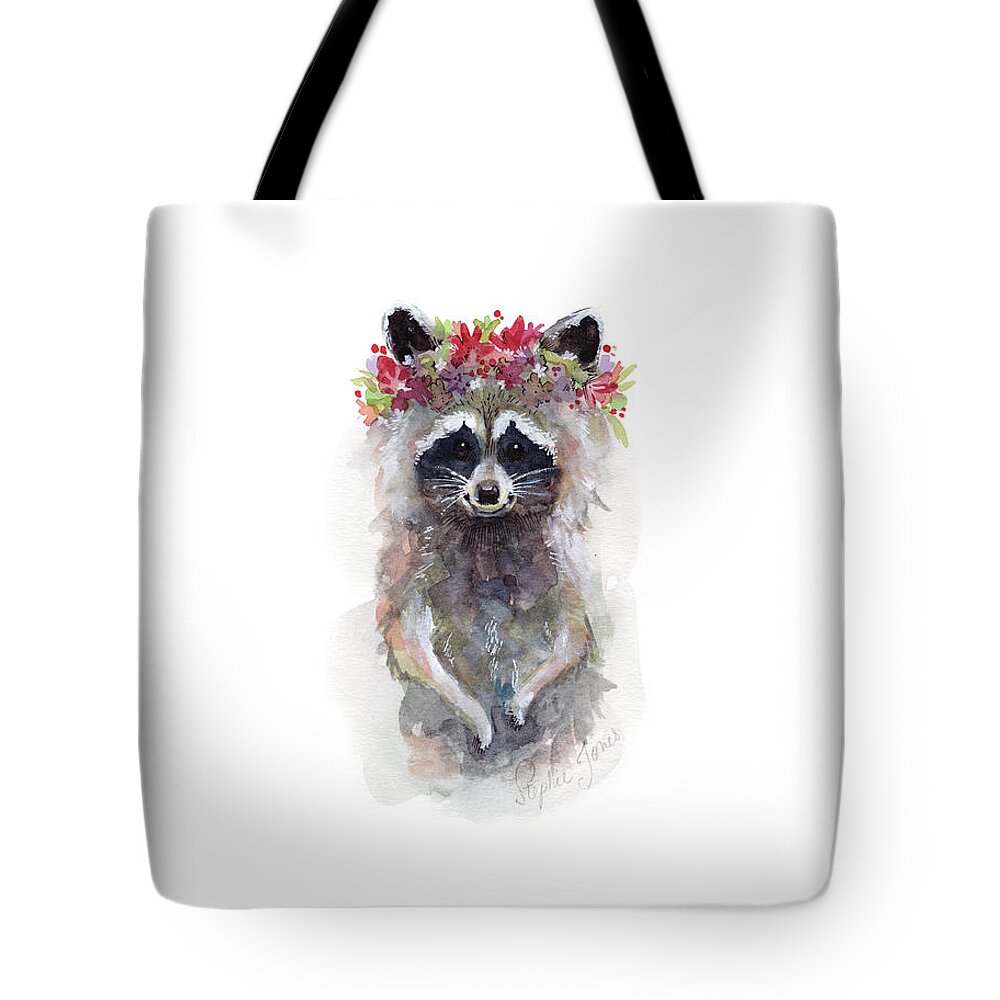 Raccoon Tote Bag featuring the painting Rocky Raccoon by Stephie Jones