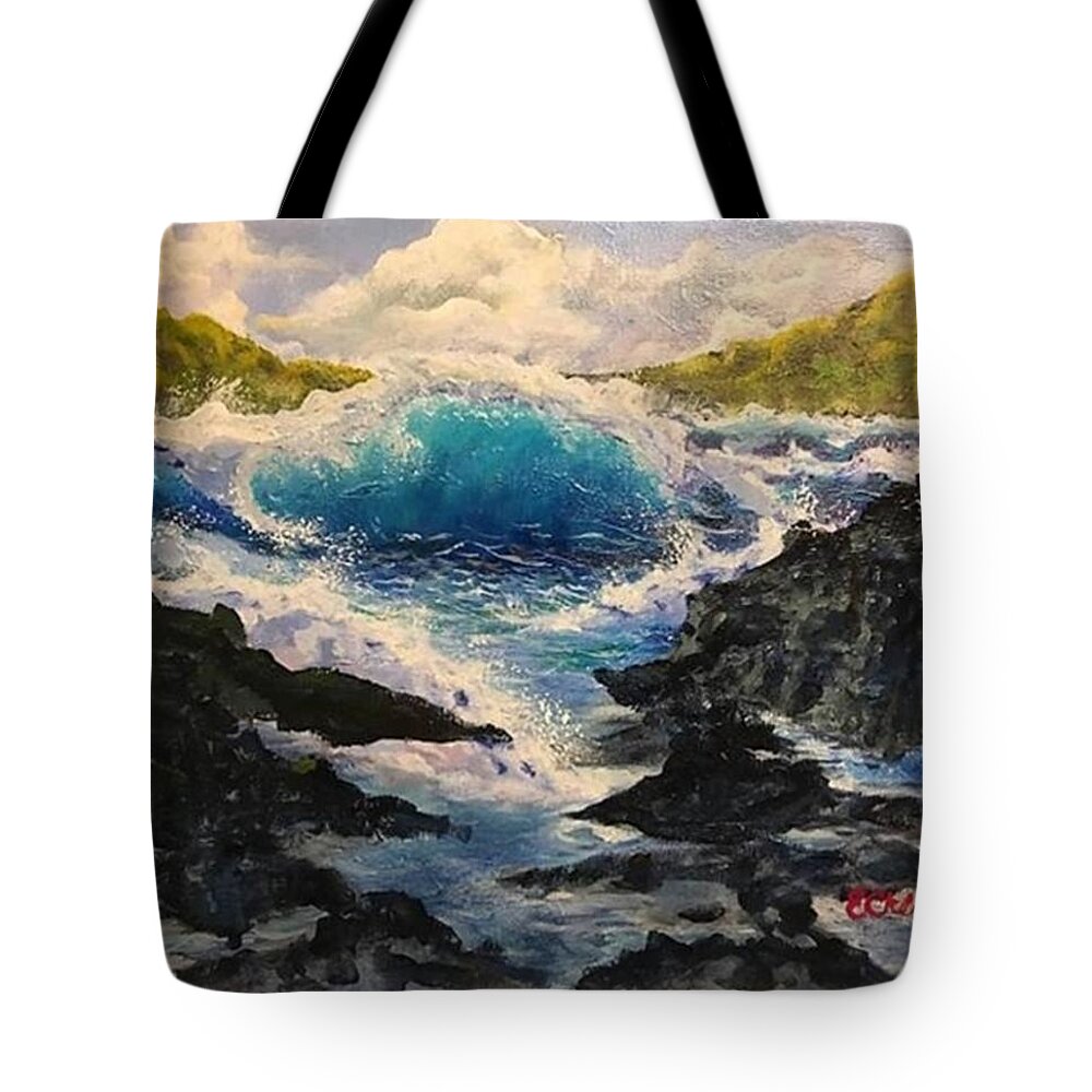 Painting Tote Bag featuring the painting Rocky Sea by Esperanza Creeger