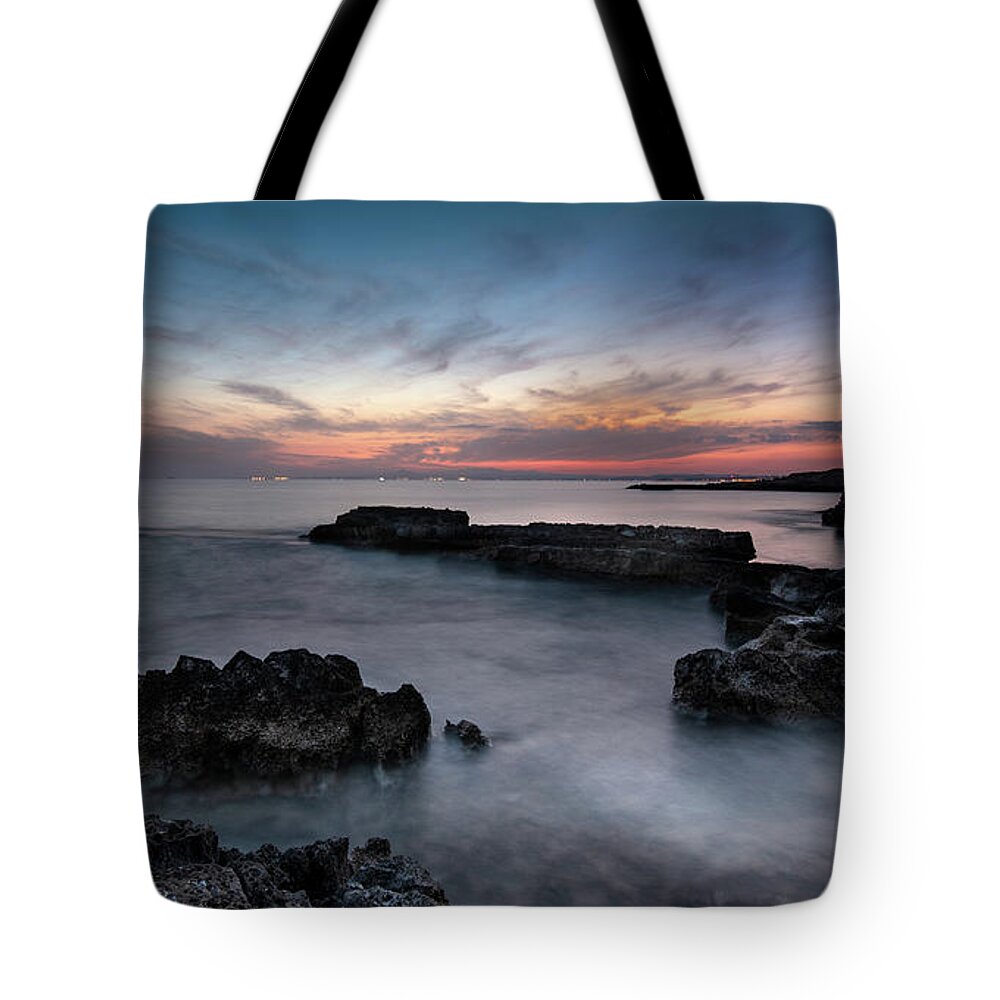 Michalakis Ppalis Tote Bag featuring the photograph Rocky Coastline and Beautiful Sunset by Michalakis Ppalis