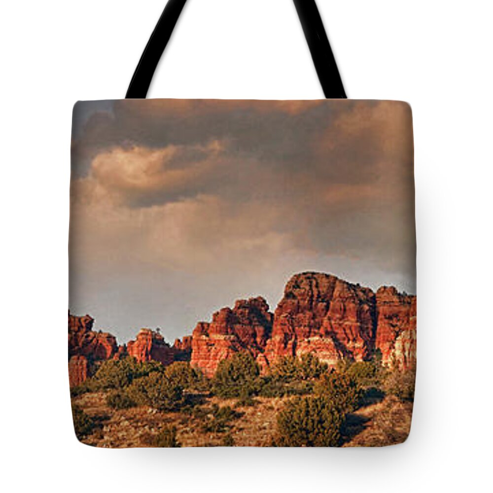 Clouds Tote Bag featuring the photograph Rocky View Txt by Theo O'Connor