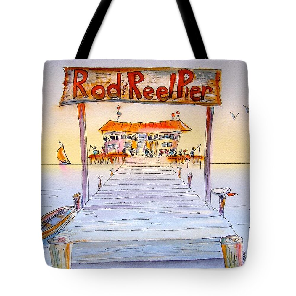 Calendar Tote Bag featuring the painting Rod And Reel Pier by Midge Pippel