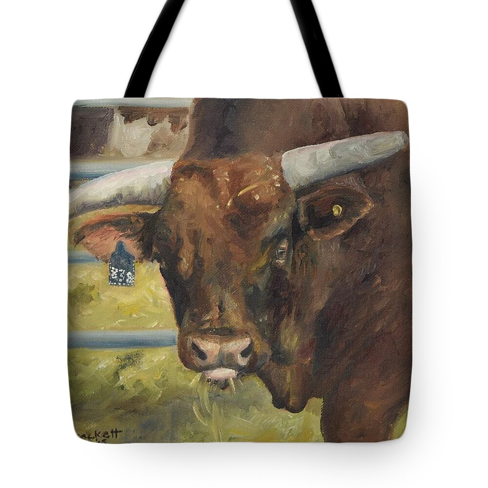 Stock Tote Bag featuring the painting Rodeo Bull 5 by Lori Brackett
