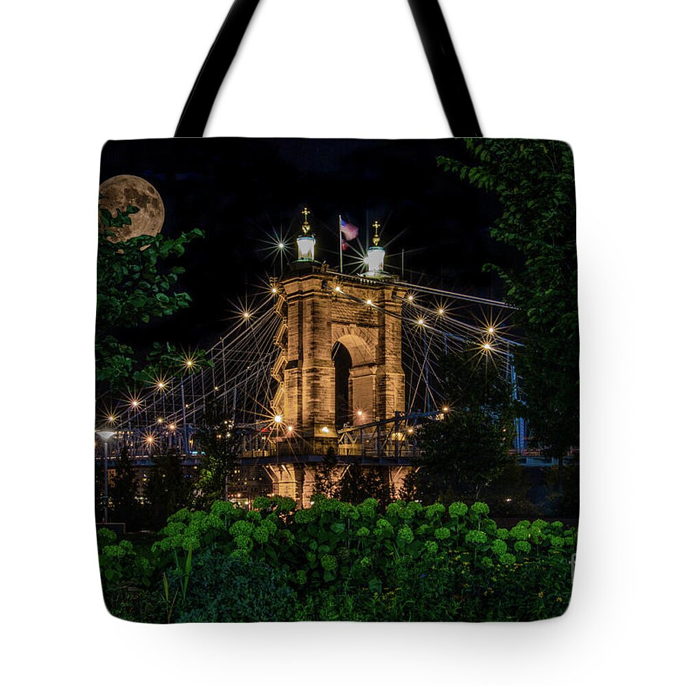 Roebling Tote Bag featuring the pyrography Roebling Super Moon by Jason Finkelstein