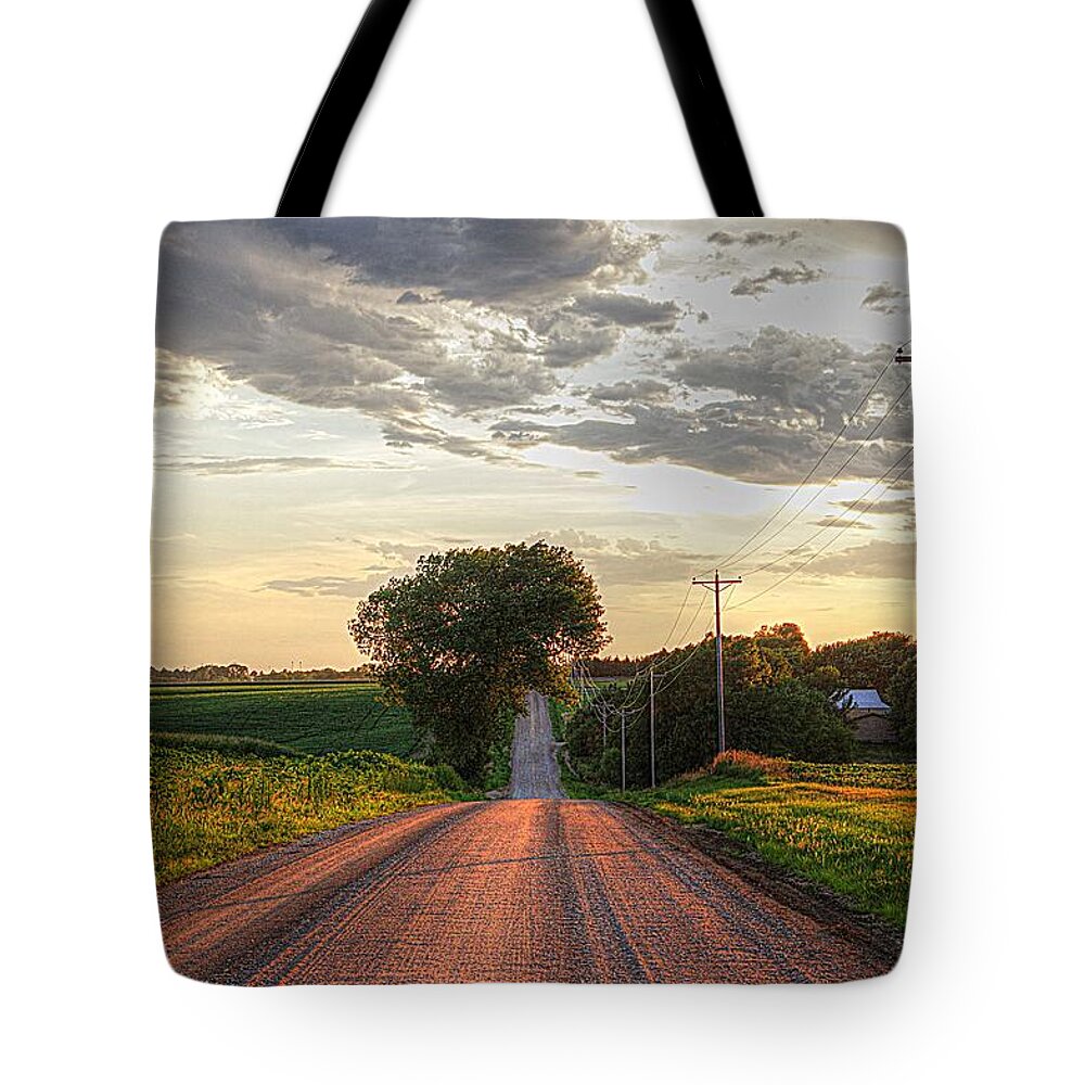 Sunset In The Country Tote Bag featuring the photograph Rolling Down a Country Road by Karen McKenzie McAdoo