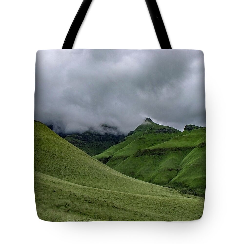 Mountains Tote Bag featuring the photograph Rolling green Drakensberg Mountains by Gaelyn Olmsted