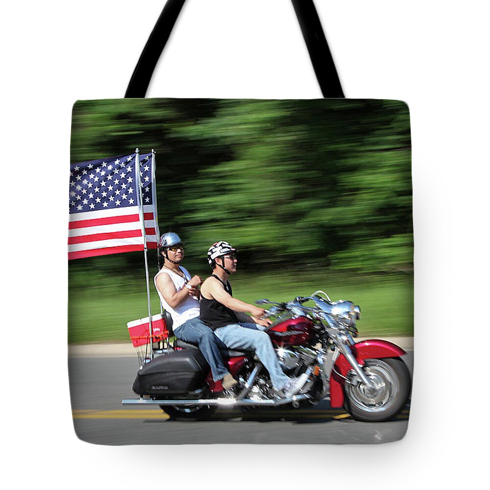 Motorcycle Tote Bag featuring the photograph Rolling Thunder by Jack Nevitt