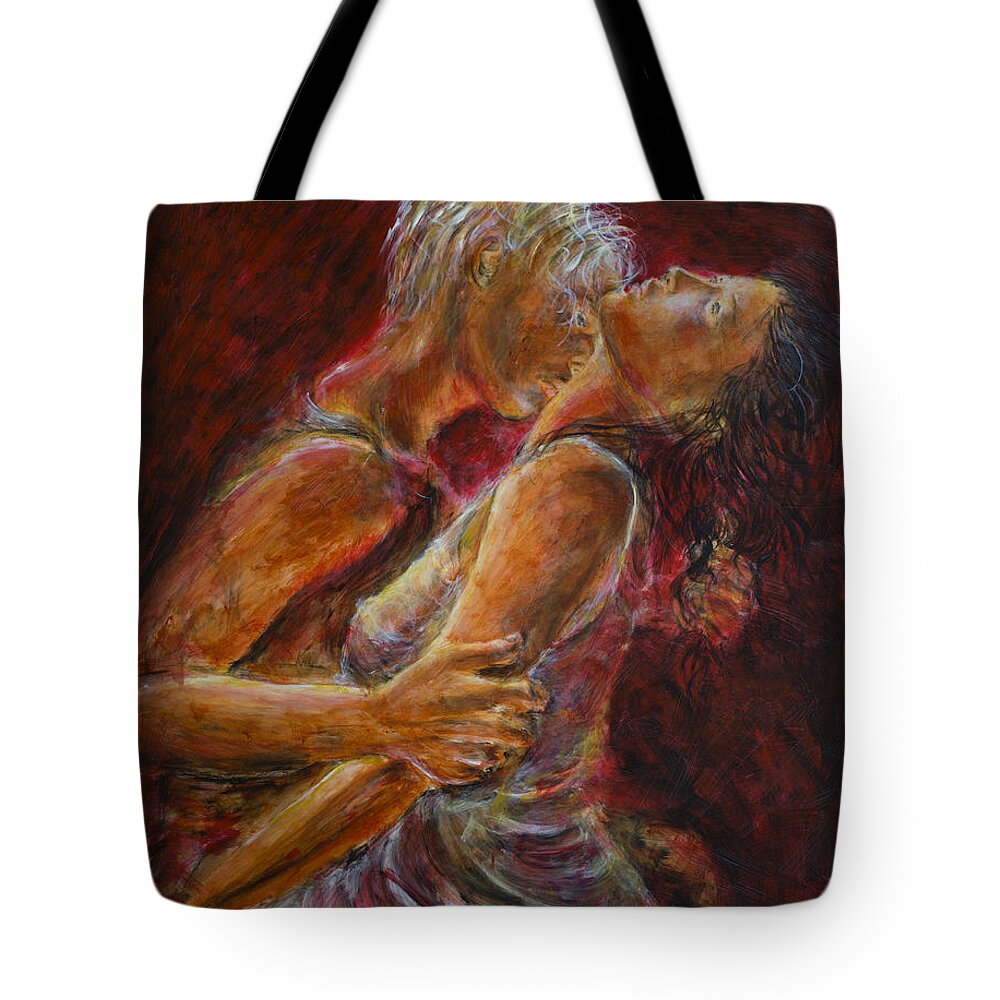 Lovers Tote Bag featuring the painting Romance in Red Lovers by Nik Helbig