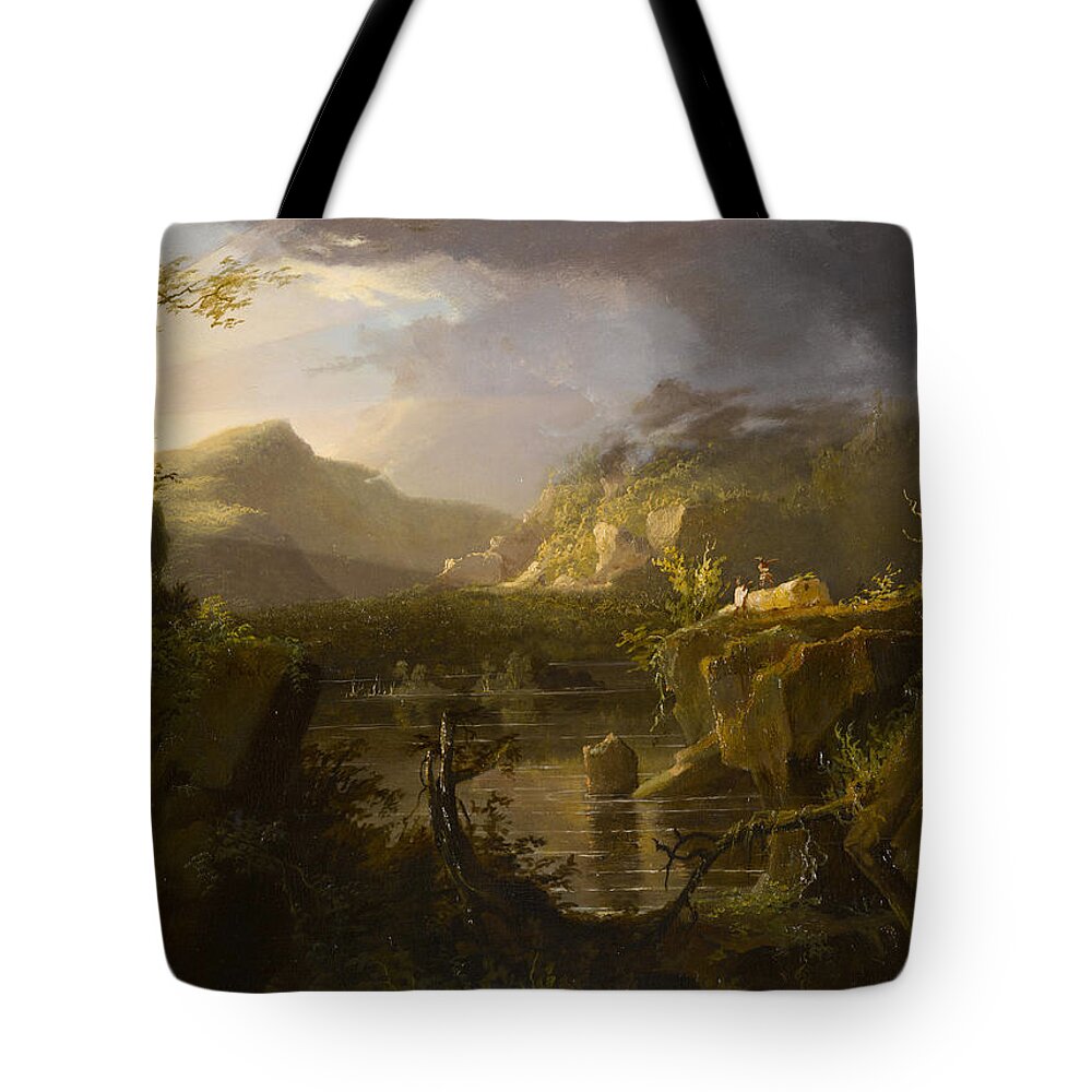 Thomas Cole Tote Bag featuring the painting Romantic Landscape by MotionAge Designs