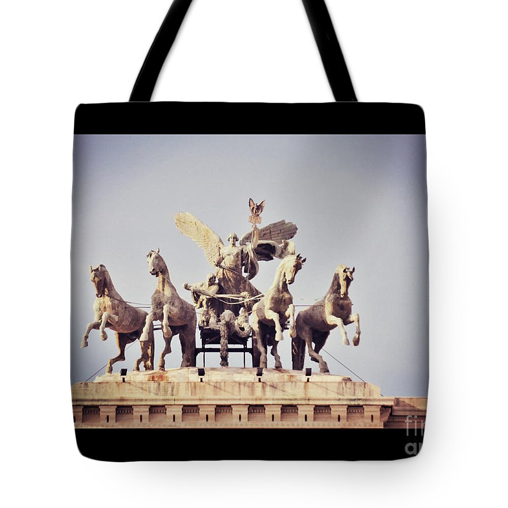 Rome Tote Bag featuring the photograph Rome Courthouse Quadriga by Eric Liller