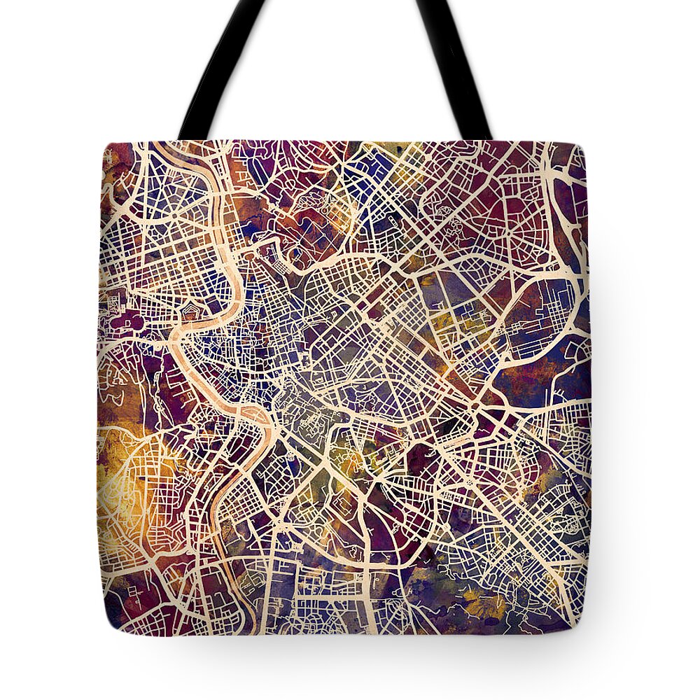 Rome Tote Bag featuring the digital art Rome Italy City Street Map by Michael Tompsett