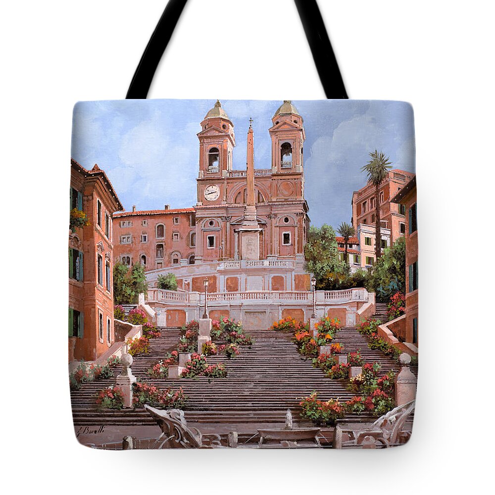 Rome Tote Bag featuring the painting Rome-Piazza di Spagna by Guido Borelli