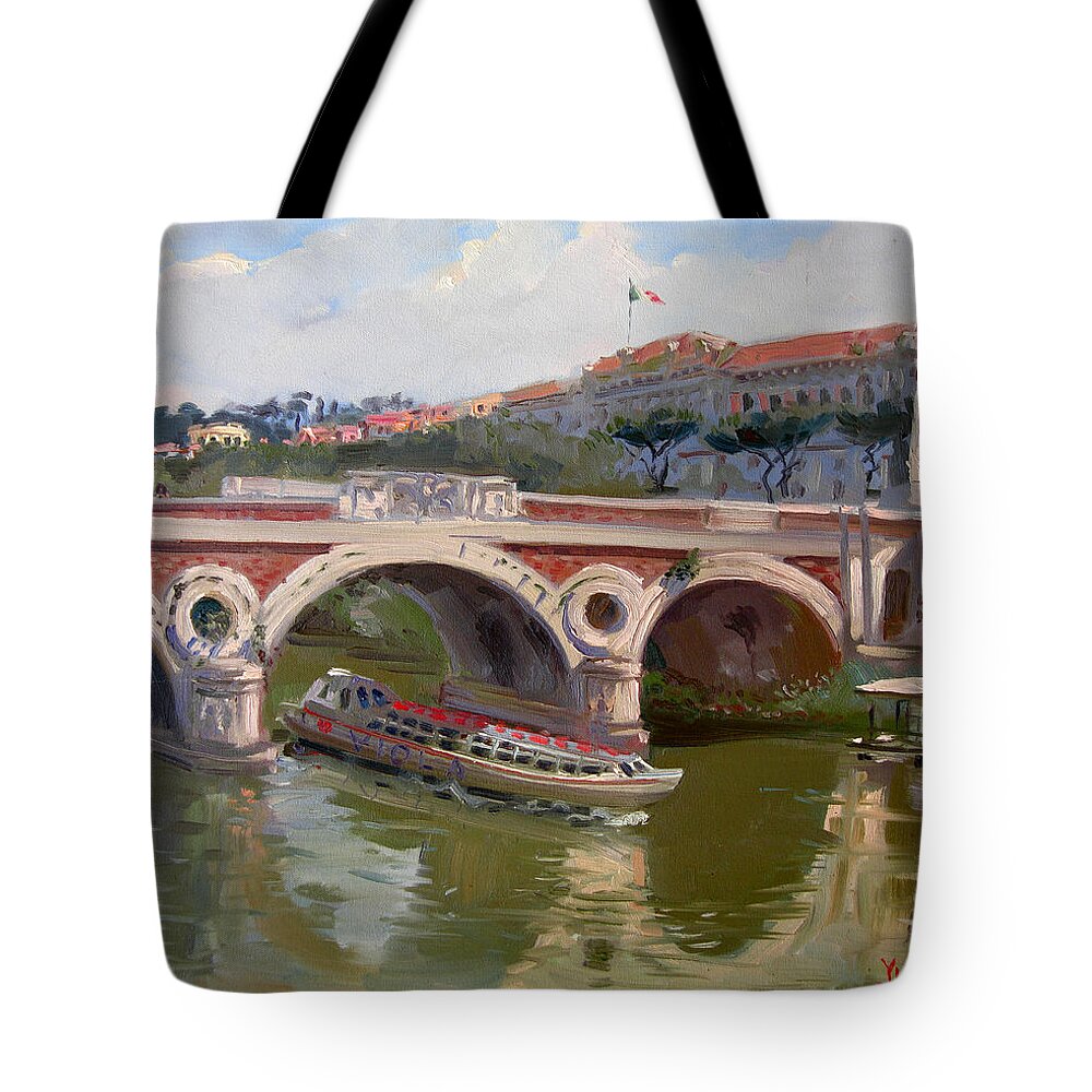 Rome Tote Bag featuring the painting Rome Ponte Matteotti by Ylli Haruni