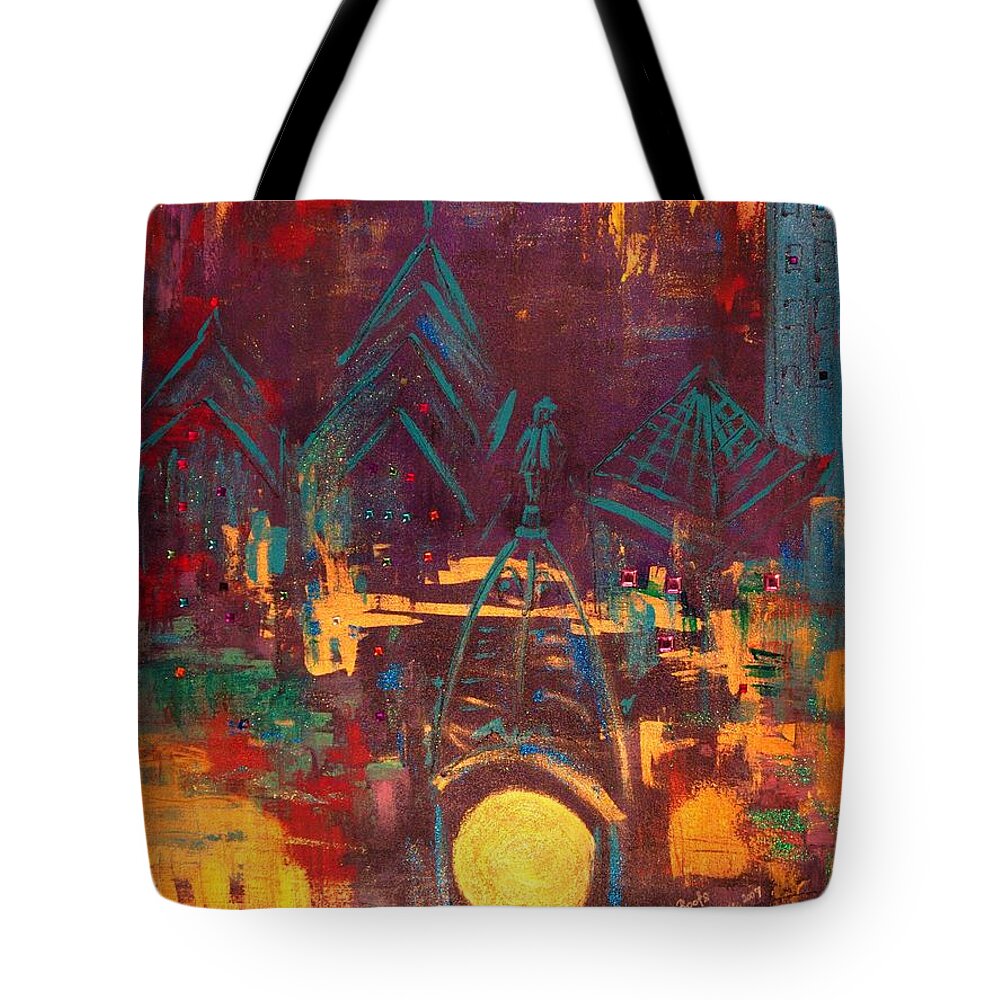  Tote Bag featuring the painting Roofs by Lilliana Didovic