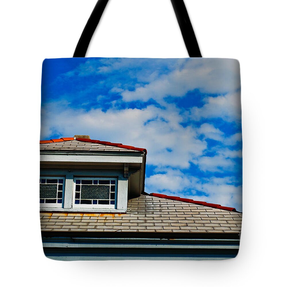 Roof Tote Bag featuring the photograph Rooftop Windows by Frances Ann Hattier