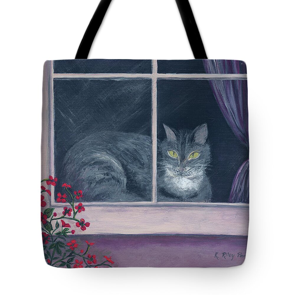 Cat Tote Bag featuring the painting Room with a View by Kathryn Riley Parker