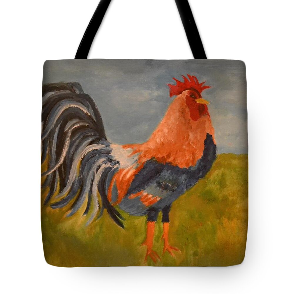 Rooster Tote Bag featuring the painting Rooster by Denise Tomasura