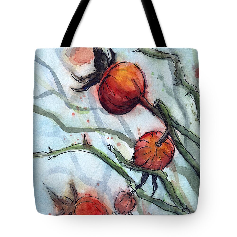 Rose Hip Tote Bag featuring the painting Rose Hips Abstract by Olga Shvartsur