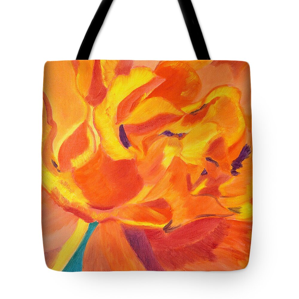 Orange Tote Bag featuring the painting Heart of a Rose by Meryl Goudey