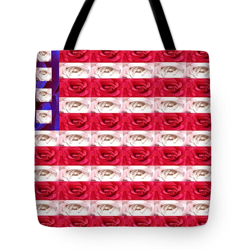 Flag Tote Bag featuring the photograph Rose White and Blue by Anne Cameron Cutri