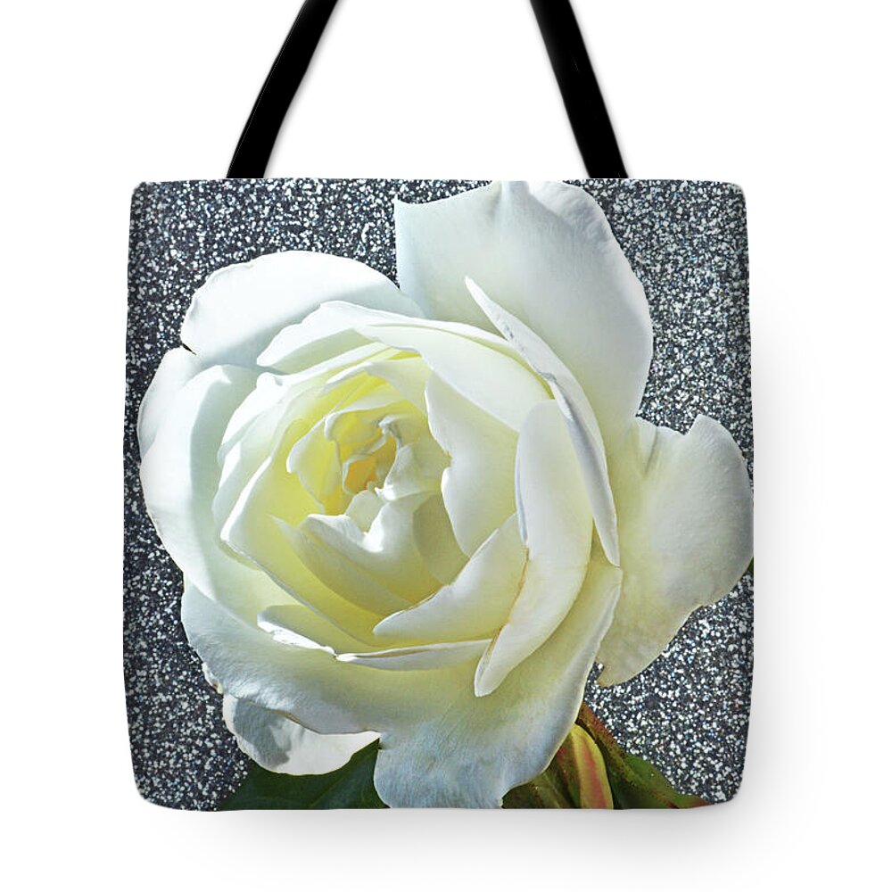 White Rose Tote Bag featuring the photograph Rose With Some Sparkle by Terence Davis