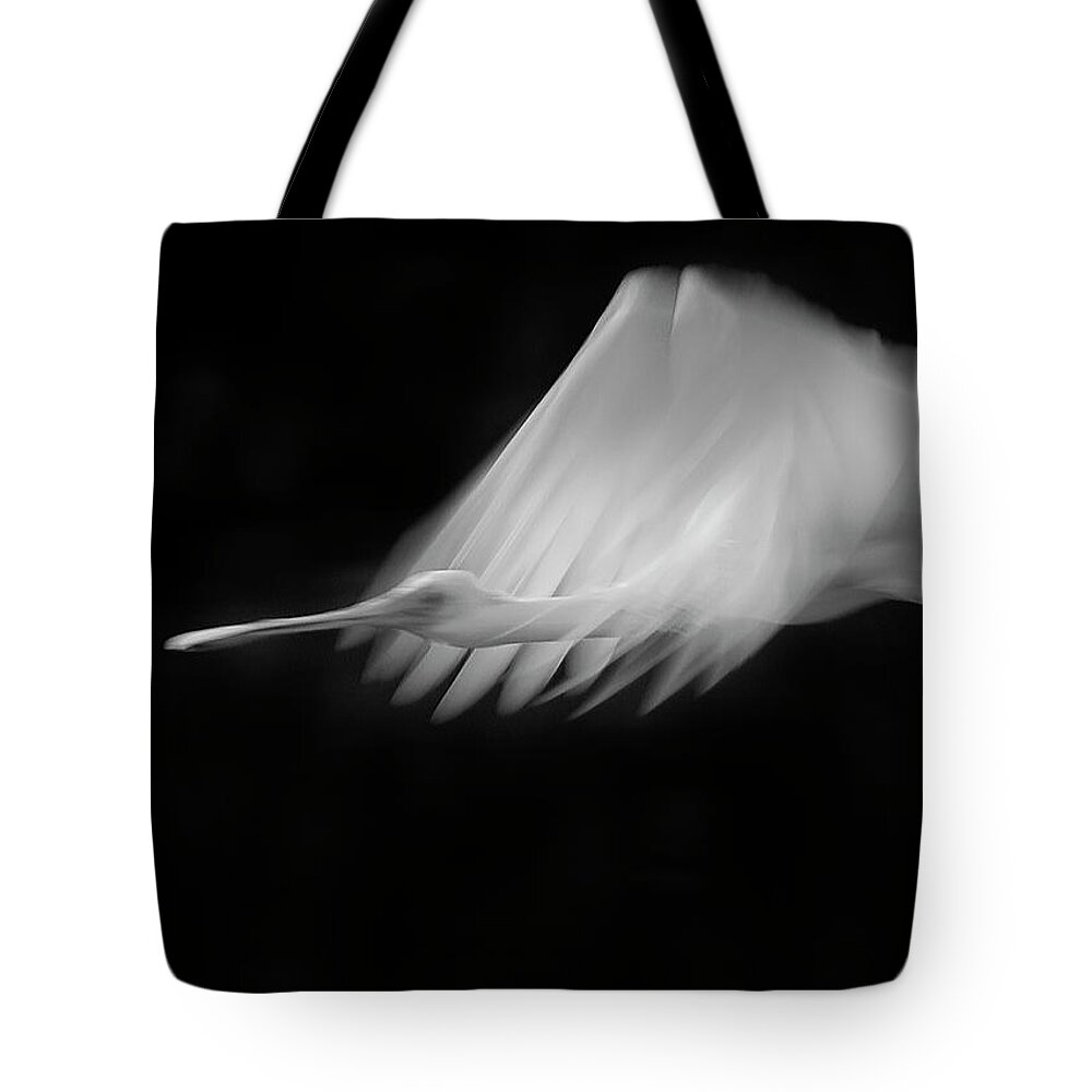 Ajaia Ajaja Tote Bag featuring the photograph Roseate Spoonbill-BW-Signed-#6205 by J L Woody Wooden