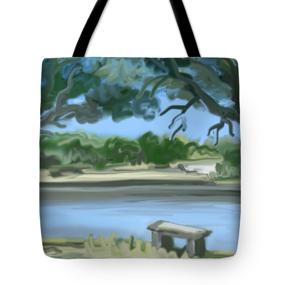 Rosemary Lake Tote Bag featuring the painting Rosemary Lake by Jean Pacheco Ravinski