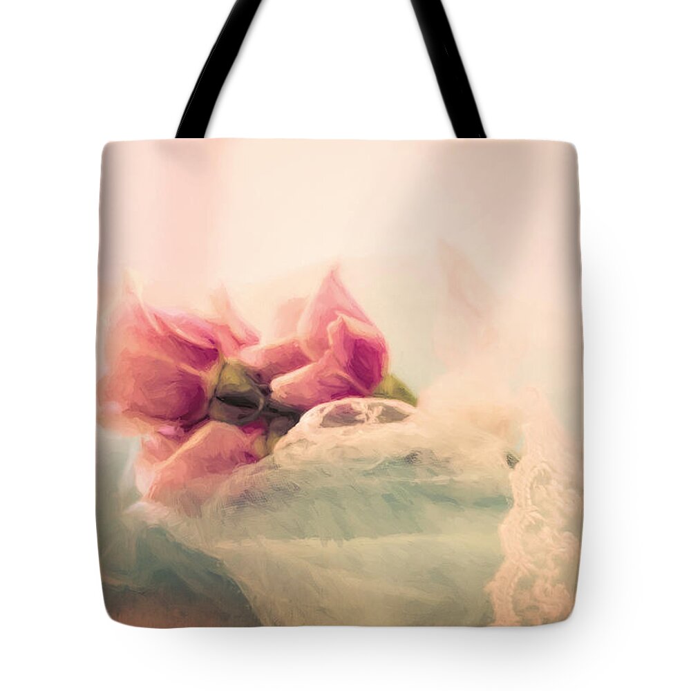 Art Tote Bag featuring the photograph Roses and Lace by Lana Trussell