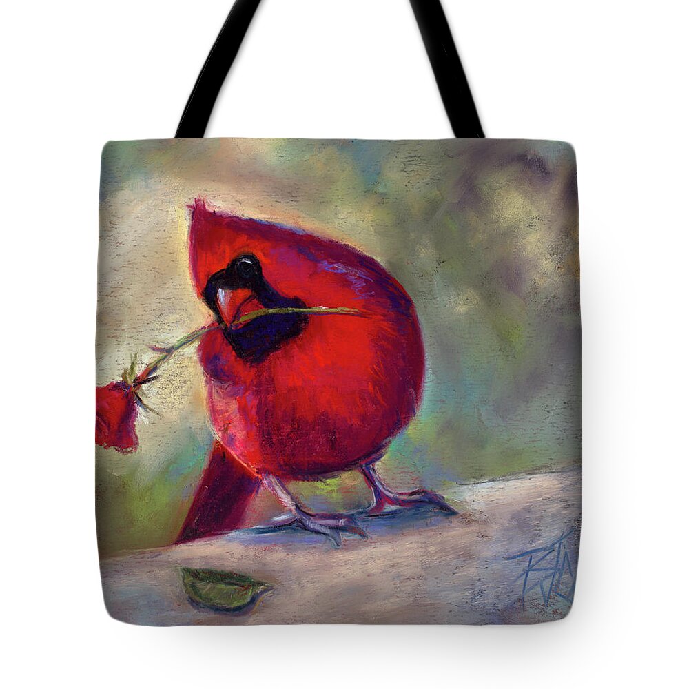 Cardinal Tote Bag featuring the painting Roses Are Red and so am I by Billie Colson