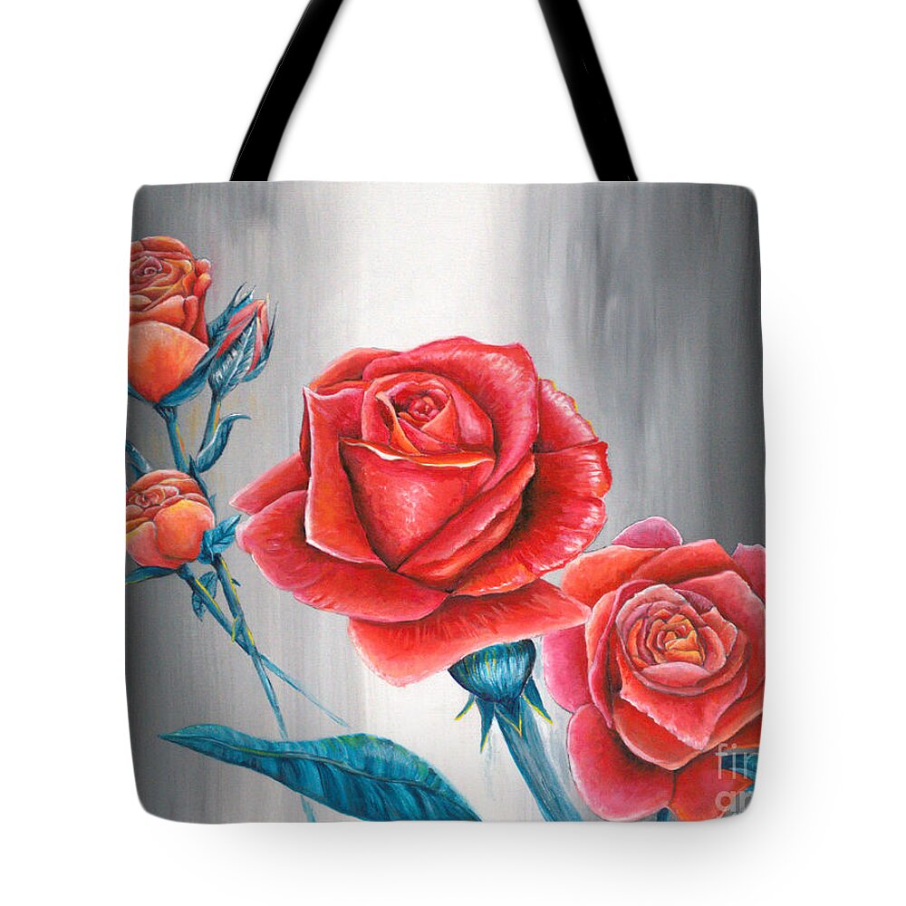 Rose Tote Bag featuring the painting Roses Red, Pink and Orange by Shelly Tschupp