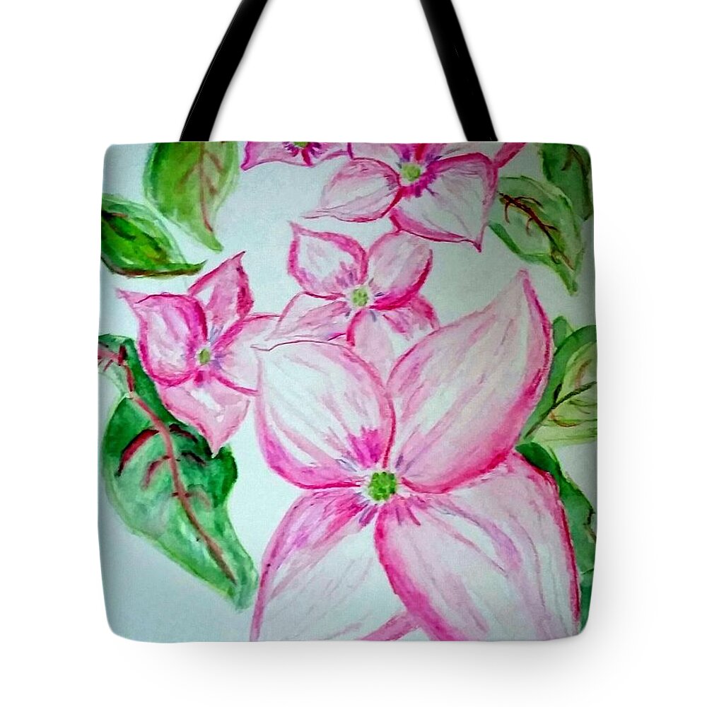 Watercolor Tote Bag featuring the painting Rosy Teacups Dogwood Painting by Stacie Siemsen