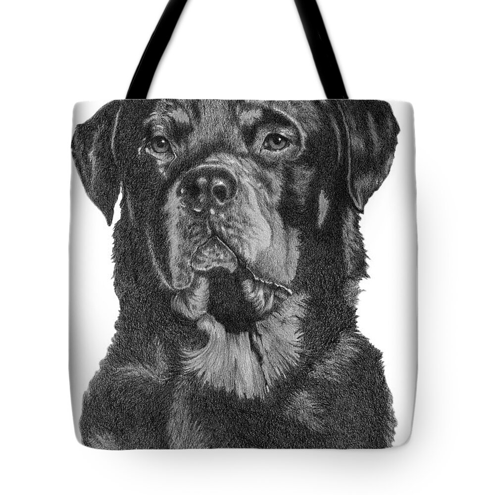 Rottweiler Tote Bag featuring the drawing Rottweiler Portrait by Louise Howarth