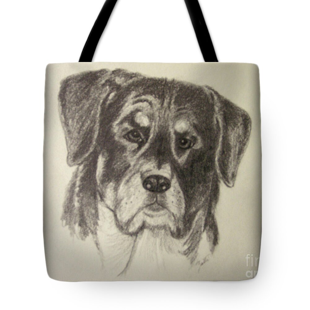 Rottweiler Tote Bag featuring the drawing Rottweiler by Suzette Kallen