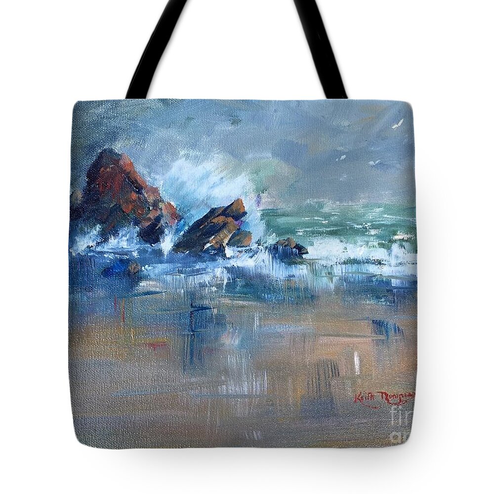 Clonea Tote Bag featuring the painting Rough Sea Clonea Dungarvan, County Waterford by Keith Thompson
