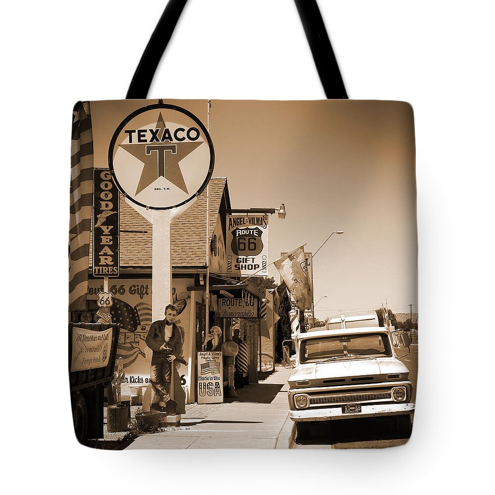 Big Star Sign Tote Bag featuring the photograph Route 66 - Angel and Vilma's by Mike McGlothlen