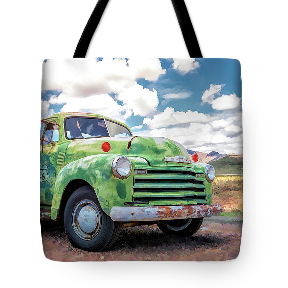 Route 66 Tote Bag featuring the painting Route 66 Chevy Truck by Christopher Arndt
