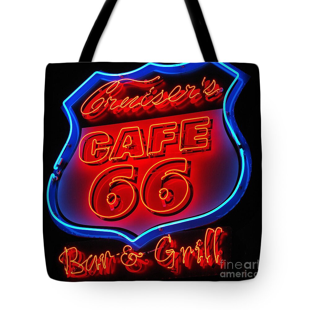 Sign Tote Bag featuring the photograph Route 66 by Donna Greene