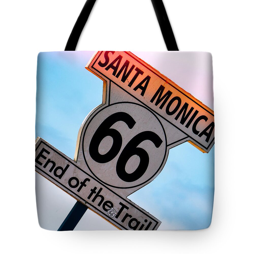 Santa Monica Tote Bag featuring the photograph Route 66 End of the Trail by Michael Hope