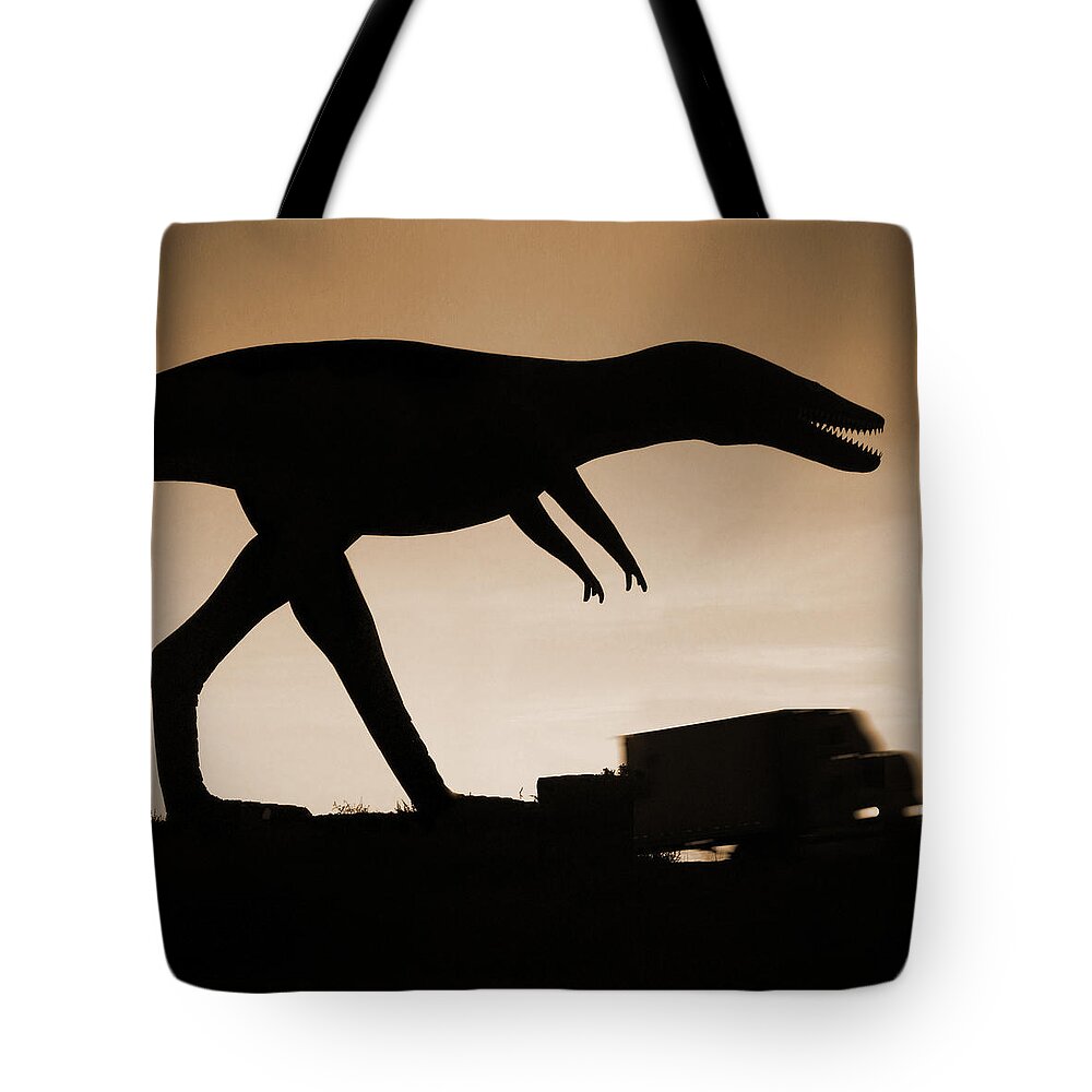 Travel Tote Bag featuring the photograph Route 66 - Lost Dinosaur by Mike McGlothlen