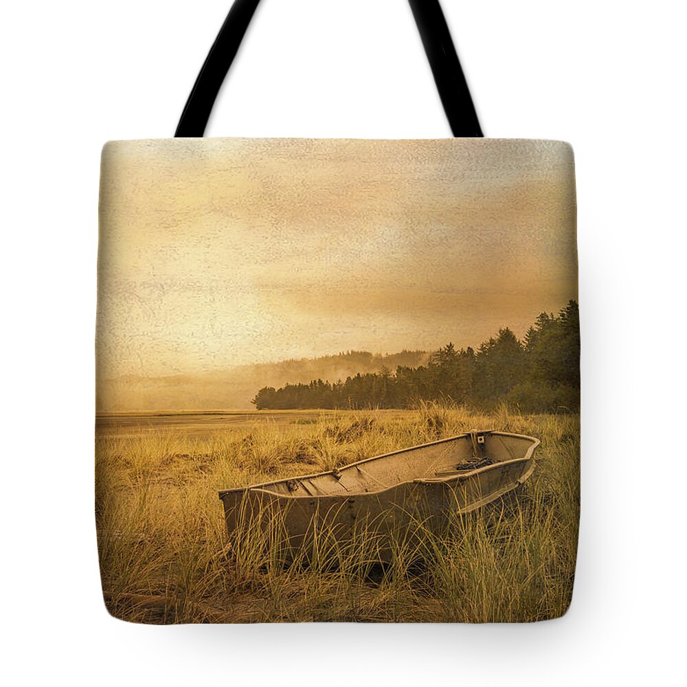 Rowboat Tote Bag featuring the photograph Row Boat in the Dune Grasses by Don Schwartz