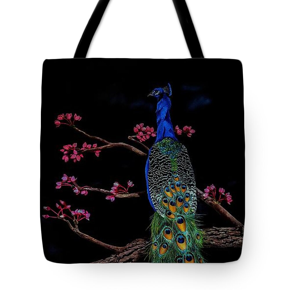 Birds Tote Bag featuring the painting Royal Peacock by Dana Newman