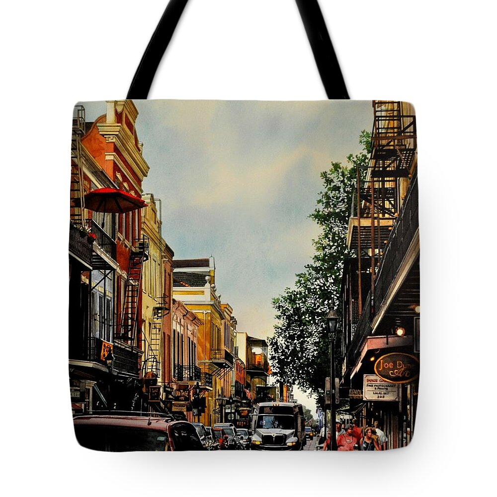Urban Landscape Tote Bag featuring the painting Royal Street Strole by Robert W Cook