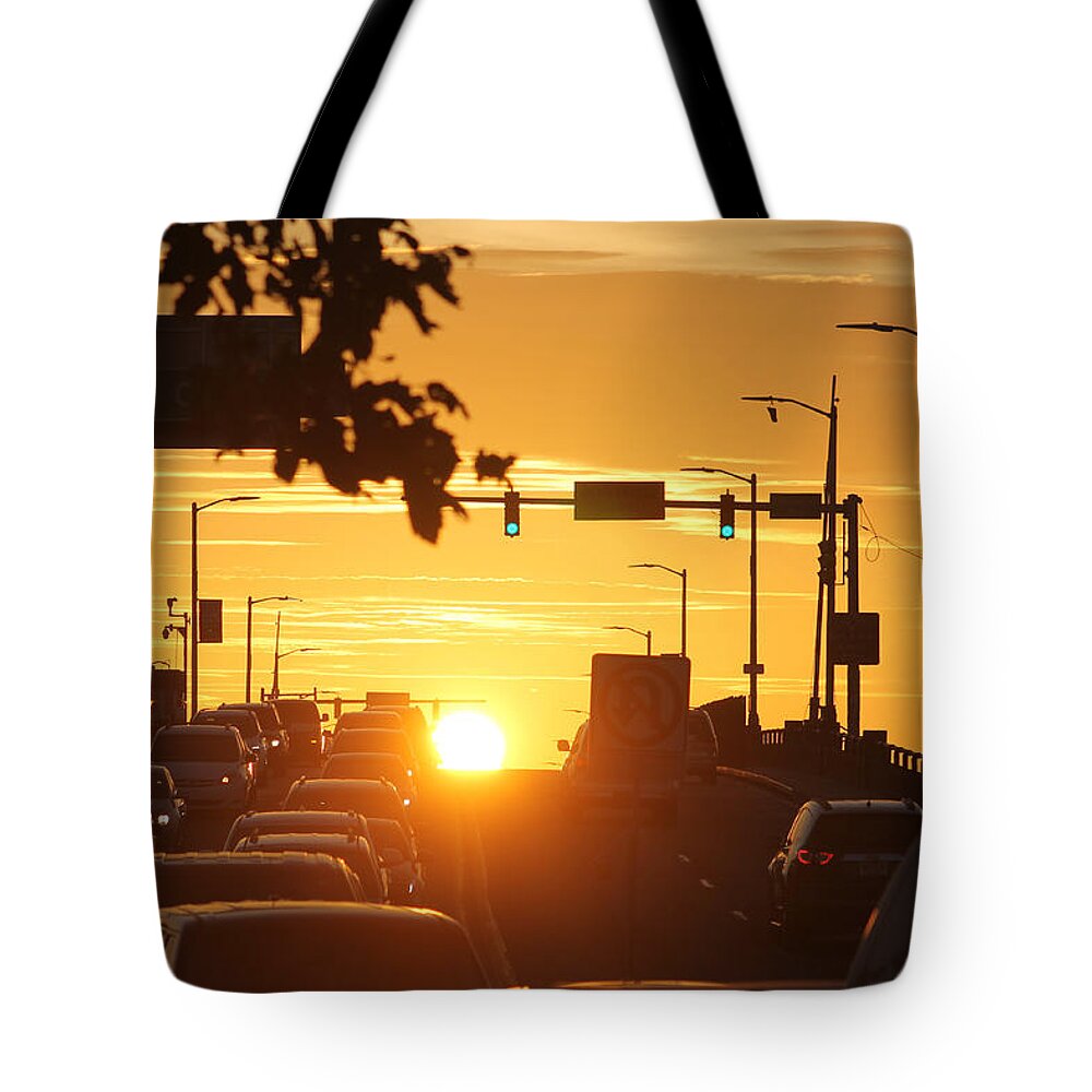 Sun Tote Bag featuring the photograph Rte 50 Bridge At Sunset by Robert Banach