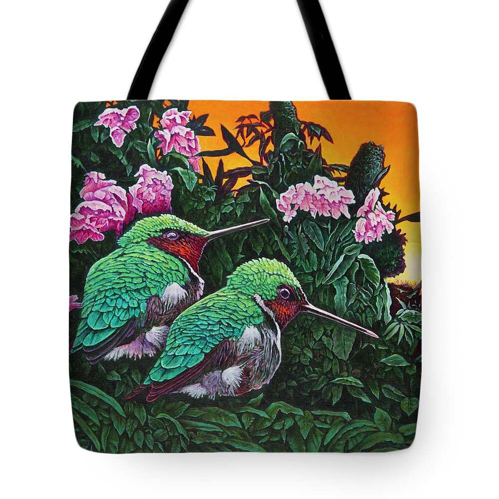 Ruby-throated Hummingbird Tote Bag featuring the painting Ruby-throated Hummingbirds by Michael Frank