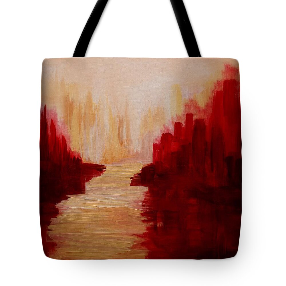 Abstract Tote Bag featuring the painting Ruby Way 2 by Julie Lueders 